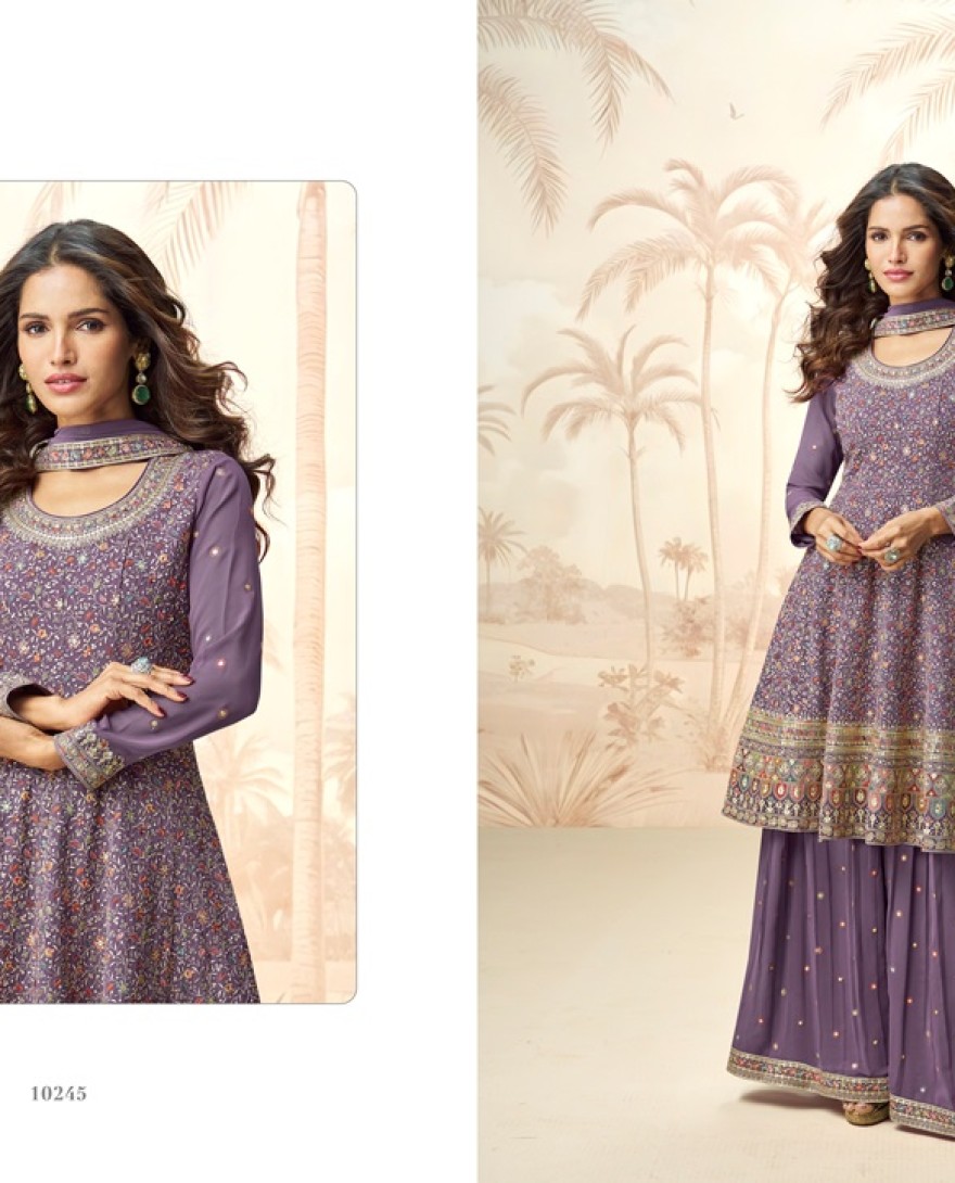 10243-purple - Embroidered Georgette Pakistani Suit in Purple